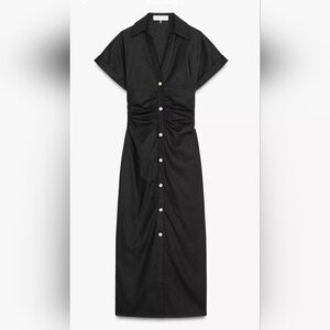 Zara Black Linen Blend Midi Dress - Classic Button-Front Size XS, NWOT